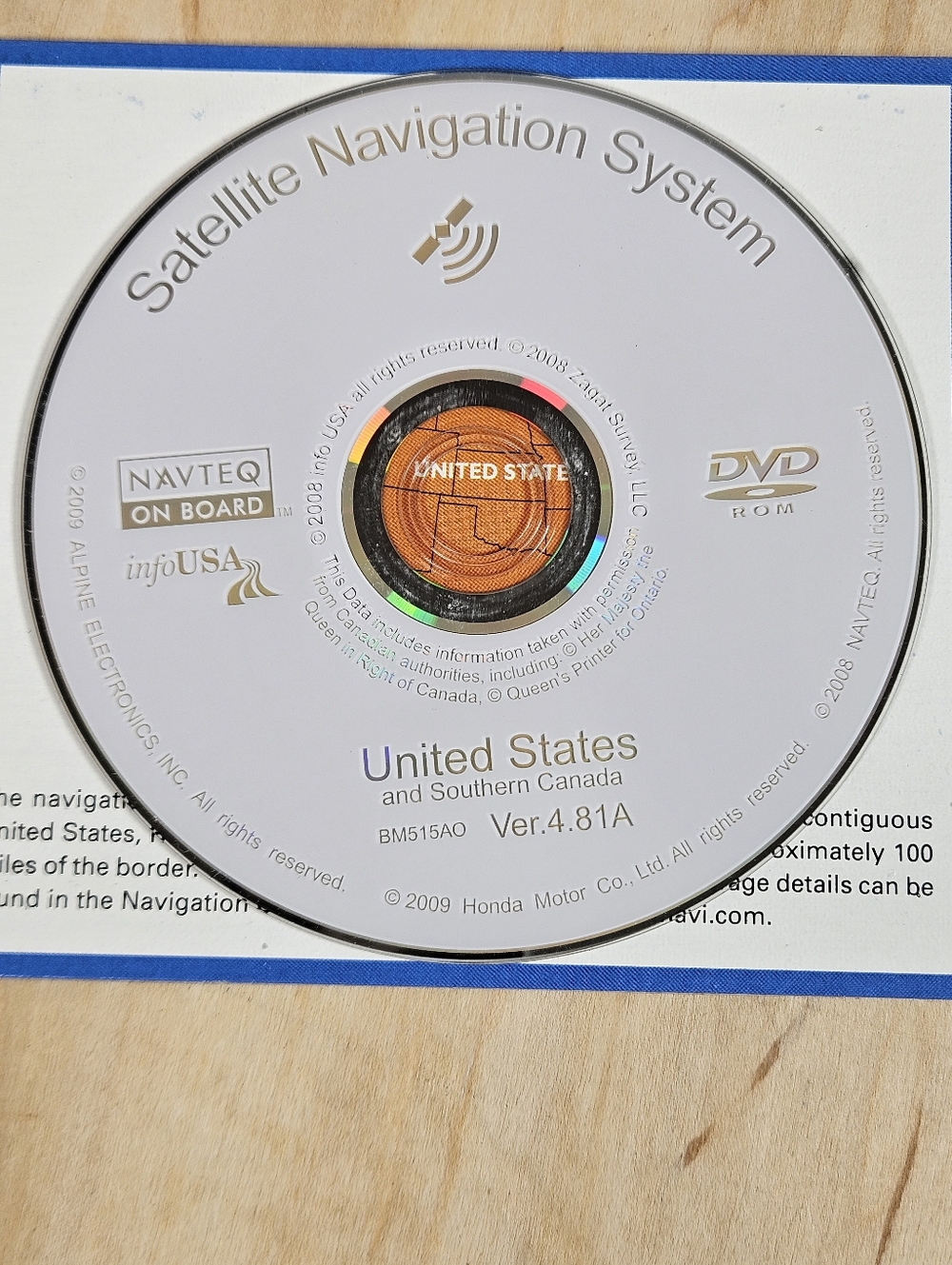 Honda Odyssey Pilot Navigation DVD USA Map Ver 4.81A 2006-2010 OEM